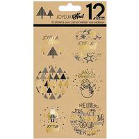 Sticker Kraft Deco Paquet Noel X12 - Papeterie Du Poitou