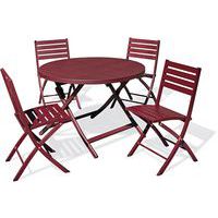 Table jardin Marius Ø110cm carmin + 4 chaises - CityGarden