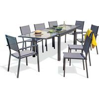 Table jardin Tolede 270x90cm noir+6 chaises 2 fauteuils - DcbGarden