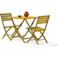 Table jardin 70x70cm moutarde + 2 chaises pliantes - CityGarden