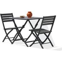 Table jardin 70x70cm gris anthracite + 2 chaises pliantes - CityGarden