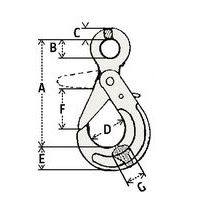 A = Hauteur hors toutB = Ø œilletC = ØD = Patère ØE = Talon hauteurF = OuvertureG = Épaisseur