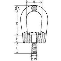 A = Section ØB = Largeur intérieureD = Hauteur intérieureH = Pied hauteurL = Longueur filetéeW = Taille filetage