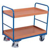 Chariot ergonomique 2 plateaux bois - Barres verticales- Capacité 250 kg