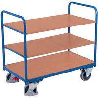 Chariot ergonomique 3 plateaux bois - Barres verticales - Capacité 250 kg