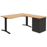 Bureau compact Pure avec caisson - Chêne/ gris foncé - Piétements fixes