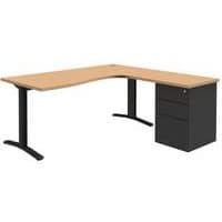 bureau compact avec caisson plateau chêne piètement anthracite