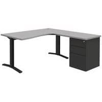 Bureau compact Pure avec caisson - Gris clair/ gris foncé - Piétements fixes