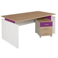 Bureau droit largeur 120 cm en chêne avec caisson mobile Linéo