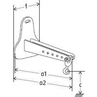 a1 = Longueur utile a2 = Longueur totale c = Hauteur de levage minimale f = Largeur totale