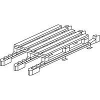 chemin de roulement 3 rails sur supports + freins + butées fixes pour palettes à 3 semelles