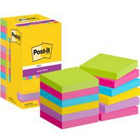 Notes Post-it® Super Sticky 76mm x 76mm 12blocs assortis