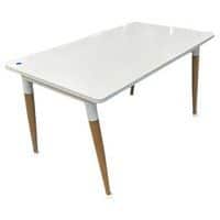 Bureau d'occasion 4 pieds inclinés blanc/bois 150 x 80 cm