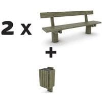 Pack Ouessant : 2 bancs Ouessant + 1 Poubelle 40 litres - pin traité