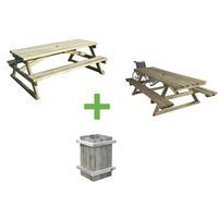 Pack table-bancs handy PMR + table Ouna + 1 poubelle Forestière 50 L