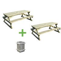 Pack 2 tables bancs bois Ouna + 1 poubelle bois Forestière 50 L