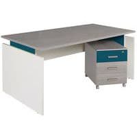 Pack bureau Linéo Chêne Gris/Blanc/Bleu argile + caisson mobile Simmob