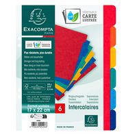 Jeu 6 intercalaires carte 17 x 22 cm couleurs assorties - Exacompta