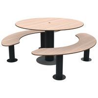 Table bancs MOKA ronde trou parasol bois/métal BUTON DESIGN