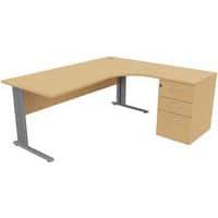 Bureau compact avec caisson, Type de piétement: En L, Hauteur: 72 cm, Largeur hors tout: 180 cm