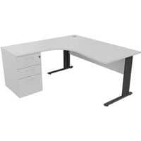 Bureau compact avec caisson, Type de piétement: En L, Hauteur: 72 cm, Largeur hors tout: 160 cm