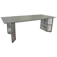 Table Iris inox+Olefin/verre châssis kaki/assise kaki Proloisirs