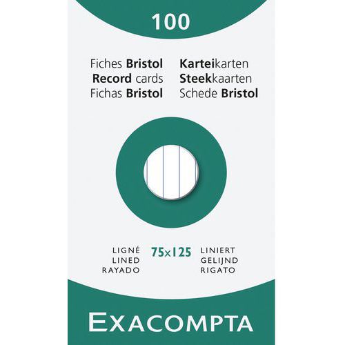 Étui de 100 fiches bristol lignée - Exacompta