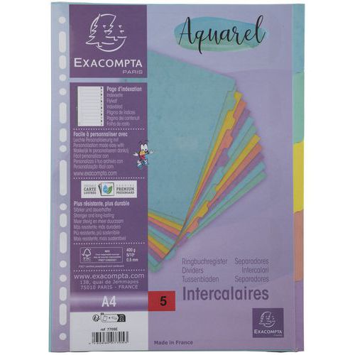 Intercalaires à carte lustrée (lot de 25 assortis) - Exacompta