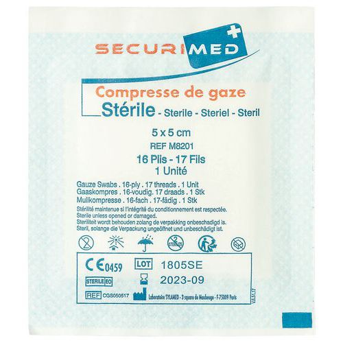 Lot de 100 compresses de gaze stérile,  10x10cm-Securimed