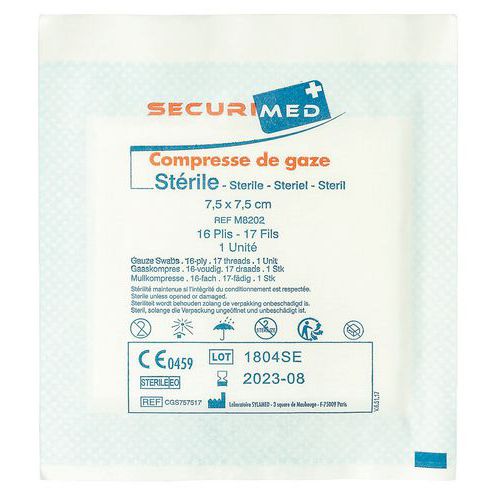 Lot de 100 compresses de gaze stérile,  10x10cm-Securimed