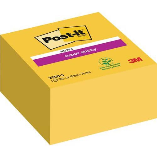 Bloc 350 feuilles 76x76 mm jaune super sticky - Post-it