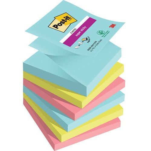 Lot 6blocs 90feuilles 76x76mm assorties z notes super sticky - Post-it