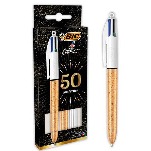 Stylo-Bille 4 Couleurs argenté et texturé doré givré - BIC