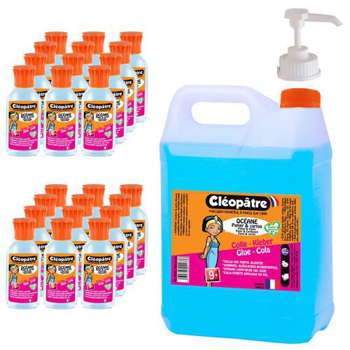 Schoolpack 24 flacons 50 ml et 1 de 5l colle océane bleue - Cléopâtre