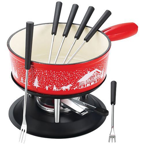 Service Fondue 22Cm Frise Hiver Rouge - Nouvel Ag