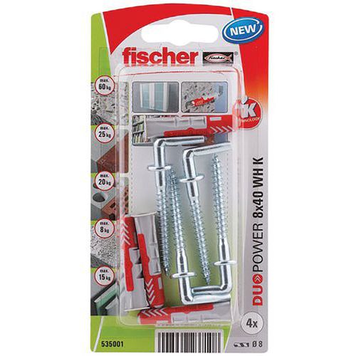 Cheville Duopower 8X40 Av.Crochet X4 - Fischer