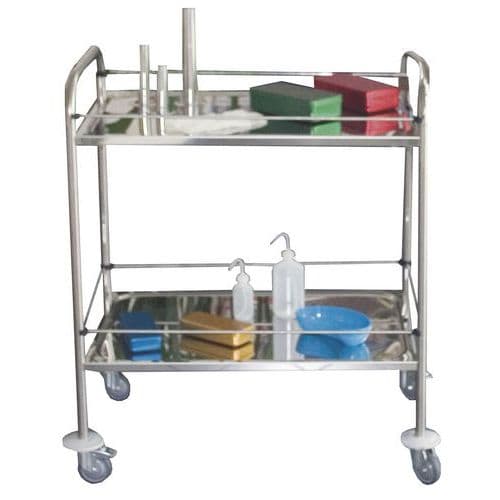 Chariot inox avec galeries - 2 plateaux - Force 60 kg