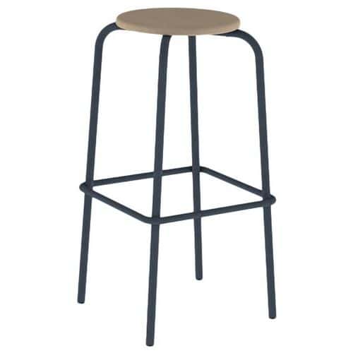 Tabouret Zoning H80 cm assise et dossier hêtre piètement métal Mobidecor