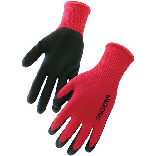 Gants latex noir mousse support polyester dos aere jauge13 T7 - Singer Safety