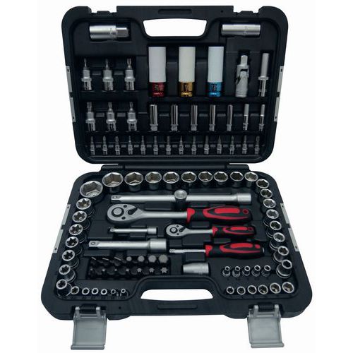 Coffret d'outils + douilles 1/2 et 1/4 6 pans - 98 pièces