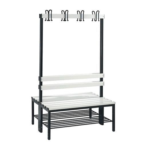 Banc pvc à patères CP  - 8 à 16 patères - Double face - Avec dossier et grille chaussures