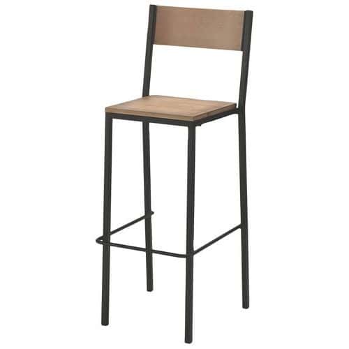 Tabouret Toronto assise et dossier pin - piètement acier