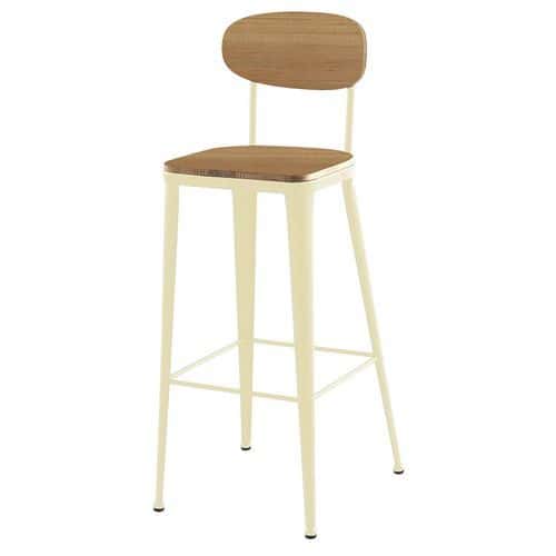 Tabouret Austin assise et dossier pin - piètement acier