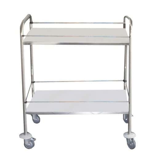 Chariot inox avec galeries - 2 plateaux - Force 60 kg