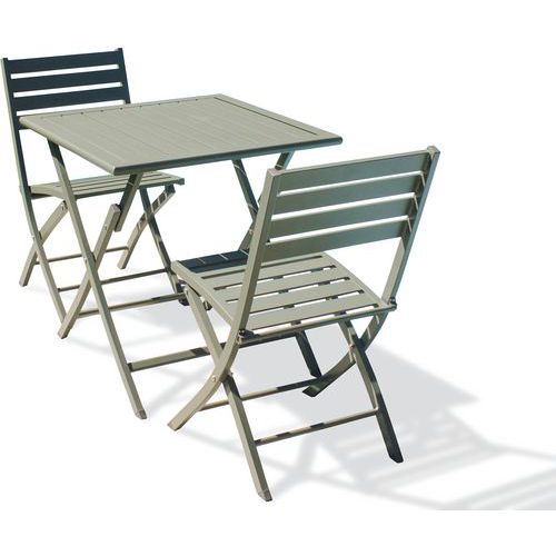 Table jardin 70x70cm kaki + 2 chaises pliantes - CityGarden