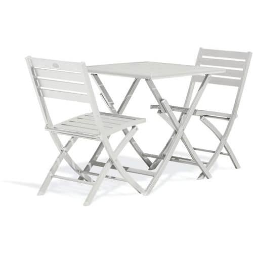 Table jardin 70x70cm gris + 2 chaises pliantes - CityGarden