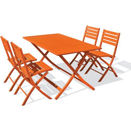 Table jardin Marius 140x80cm orange + 4 chaises - CityGarden