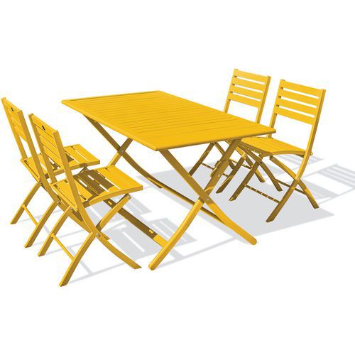 Table jardin Marius 140x80cm moutarde + 4 chaises - CityGarden