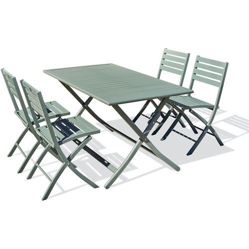 Table jardin Marius 140x80cm kaki + 4 chaises  - CityGarden