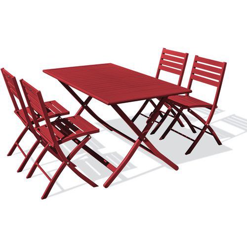 Table jardin Marius 140x80cm carmin + 4 chaises - CityGarden